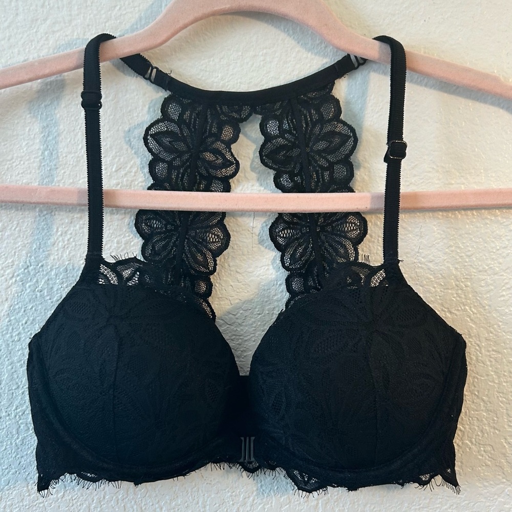 PINK Victoria's‎ Secret Black Lace Racerback Front Close SZ 32D